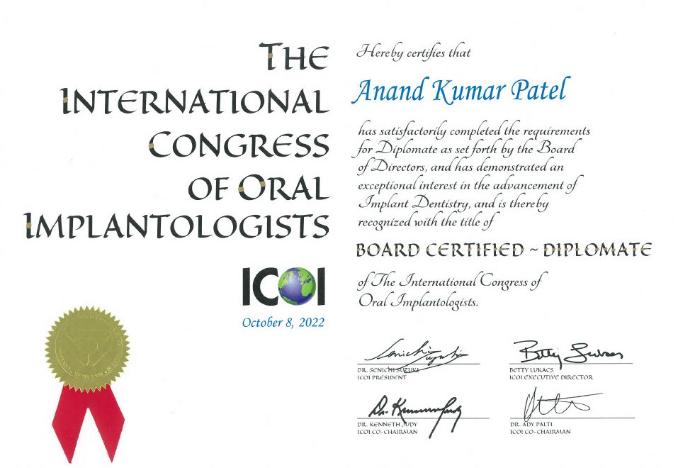 ICOI Certificate — Dr Anand Patel